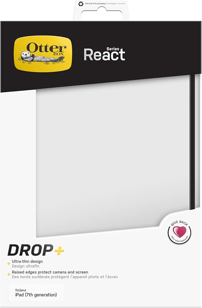 OtterBox React Series Case for iPad 7th/8th/9th gen Shockproof Drop Proof Ultra-Slim Protective Thin Case Clear/Black