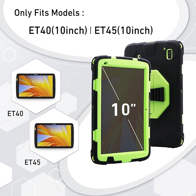 Protective Case for Zebra ET40 ET45 10 Inch Tablet Only Military Grade Shockproof Rugged Cover with Hand Strap &amp Stand SG-ET4X-10EXOSKL1-01 Compatible with Zebra Accessories (Green)