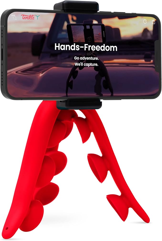 Tenikle® 360° - Flexible Tripod for Phone Camera GoPro As Seen on Shark Tank Bendable Suction Cup Camera &amp Phone Mount Phone Holder Compatible w/iPhone &amp Android (Tenikle® 360° Red)