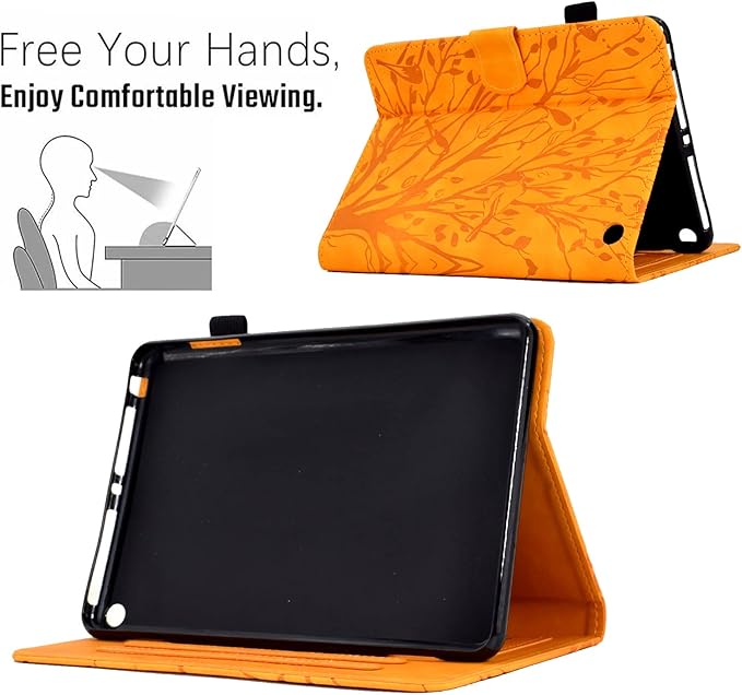 for Amazon Kindle Fire HD 8 &amp Fire HD 8 Plus Case (12th/10th Generation 2024/2022/2020) 8 UUcovers Embossed Magneic Smart Cover with Stand/Pencil Holder [Auto Sleep/Wake] Orange Lucky Tree