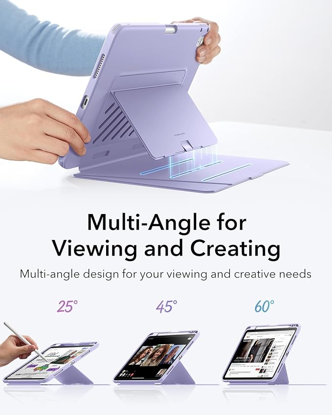 ESR for iPad Air 11 Inch Case M4/M3/M2 (2026/2025/2024) iPad Air 5th/4th Gen Case (2022/2020) Vertical Stand Cover Multi Stand Angles Ultra-Stable Cover with Pencil Holder Flip Series Purple