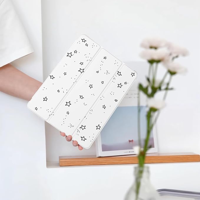 Cute Y2K Star for iPad mini 7 A17 Pro 2024/iPad Mini 6 Case with Pencil Holder Auto Sleep/Wake White Leather Soft TPU Back Cover