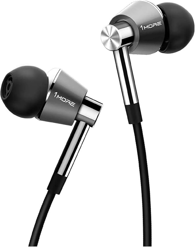 1MORE Triple Driver in-Ear Earphones Hi-Res Headphones with High Resolution Bass Driven Sound MEMS Mic in-Line Remote High Fidelity for Smartphones/PC/Tablet - Silver