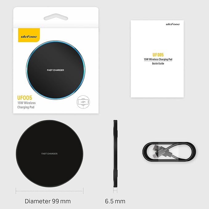Ulefone UF005 Wireless Charger Qi-Certified 15W Max Fast Wireless Charging Pad Compatible with Power Armor 14/14 Pro/13 18/T 19/T and Other Brands