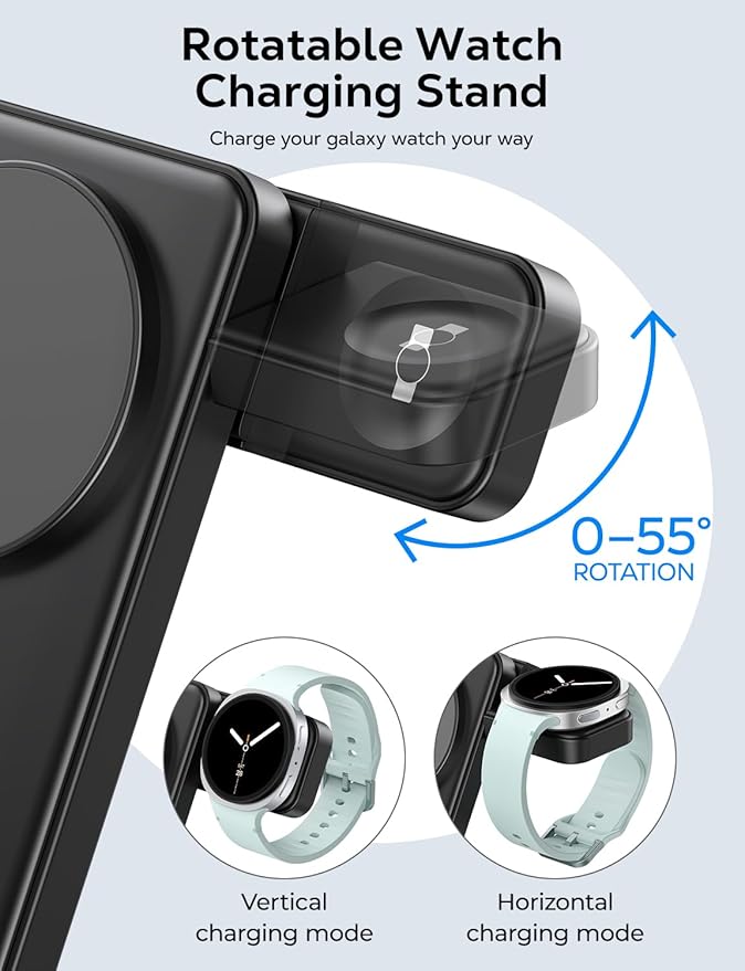 Magnetic Foldable Wireless Charger for Samsung 3 in 1 Mag-Safe Fast Charging Station for Galaxy S26 S25 S24 Ultra Plus/Z Fold/Z Flip 7 6 5 Charger Stand for Galaxy Watch Ultra 8 7 6 Classic &amp Bu