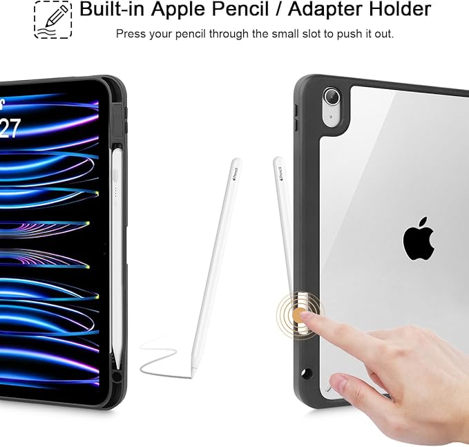 Tuiklol for iPad (A16 Chip) 11th Generation 11 inch 2025 / iPad 10th Generation 10.9 inch 2022 Case Buit in Pencil Holder with Clear Back Shell Cover Trifold Stand Auto Wake/Sleep White