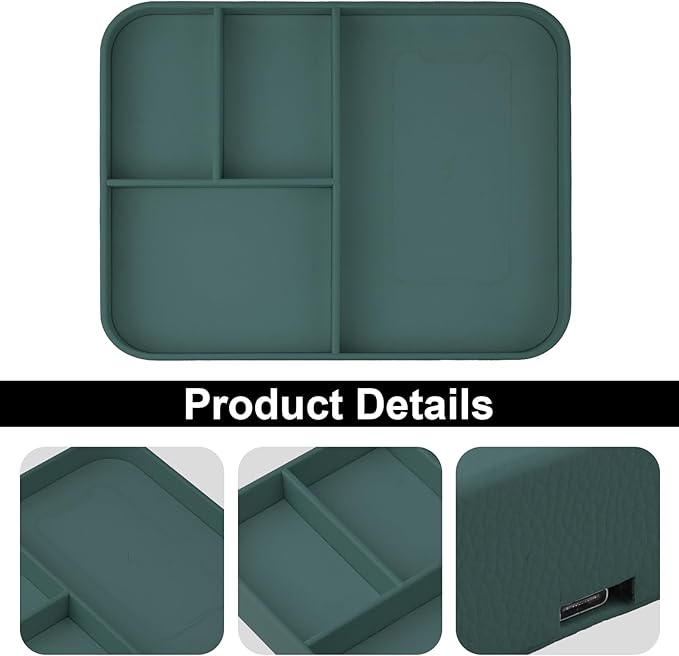 Faux Leather Valet Traywith 2 in 1 Wireless Charging Compatible with iPhone/17/16/15/15 Plus/15 Pro/15 Pro Max/14/13/12/Wireless earphonesOffice/Home Desk Organizers Tray-Mint
