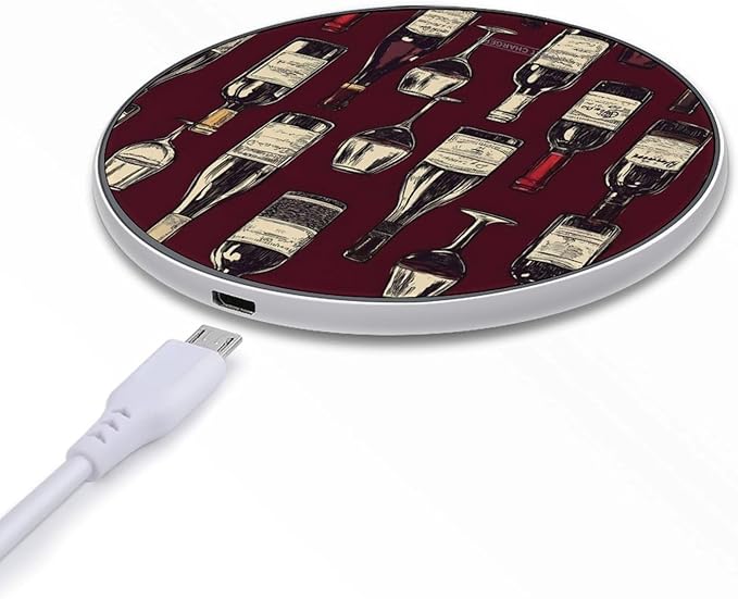 Red Wine Glass and Bottles Phone Charger Magnetic Charging Pad Anti-Slip with USB Cable