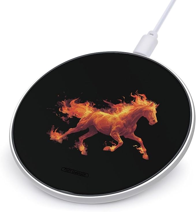 Horse with Flame Fast Portable Charger 10W Funny Graphic Phone Charging Pad with USB Cable