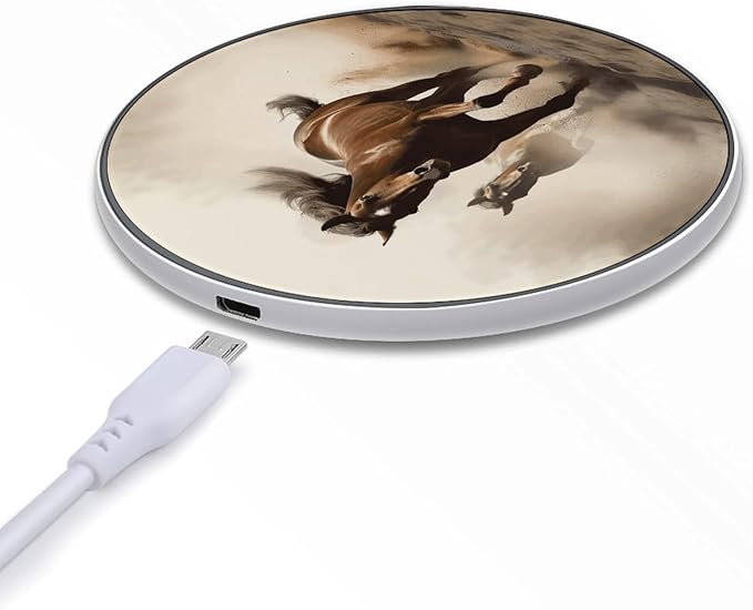 Animals Horse Running Wireless Charger Fast Wireless Charging Pad with USB Cable 10W Anti-Slip Magnetic Wireless Charger Portable Slim Charger Puck Travel Charging Station