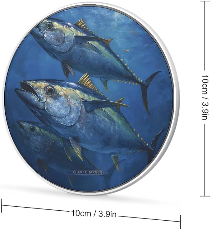 Tuna Fish in Ocean Phone Charger Magnetic Charging Pad Anti-Slip with USB Cable