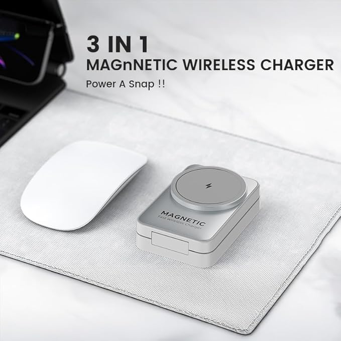 MALOM W91 3-in-1 Multifunctional Wireless Magnetic Charger for iPhone Apple Watch AirPods Foldable Nightlight (White)