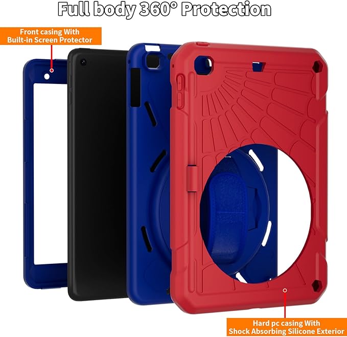 Case for iPad mini 5/4 with Screen Protector Pencil Holder [360 Rotating Hand Strap] &amp Stand Drop-Proof Case for iPad mini 5th/4th Generation 7.9 inch(Red)