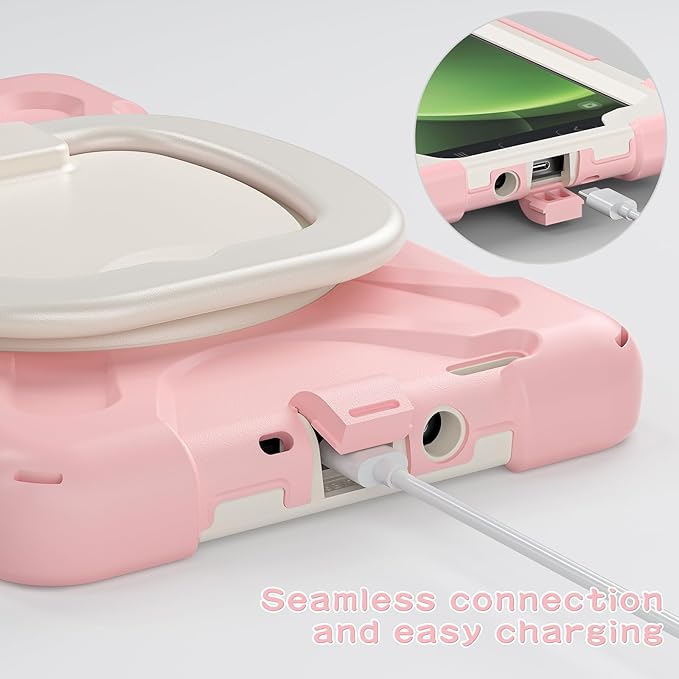 Rugged Case for Samsung Galaxy Tab Active5 5G (SM-X306B/X300) w/ 360° Rotating Hanging Ring Handle Grip Kickstand Heavy Duty Shock-Proof Armor Cover w/Shoulder Strap Stylus Holder (Pink)
