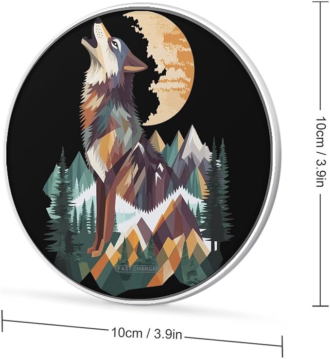 Geometric Art Wolf Mountains Phone Charger Magnetic Charging Pad Anti-Slip with USB Cable