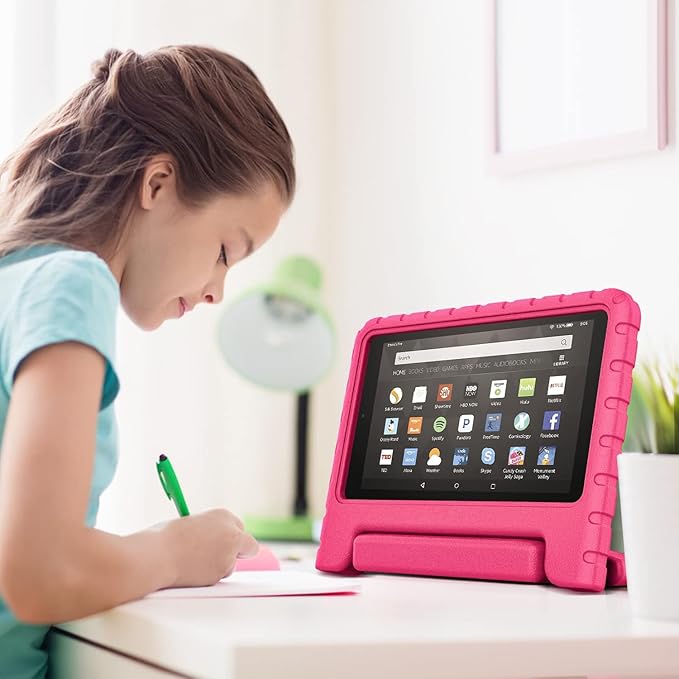 Kids Case for Kindle Fire HD 8 Tablet 8th/7th/6th Generation (2018/2017/2016 Release) Soft Flexible Lightweight Shockproof Durable with Handle Stand Rose