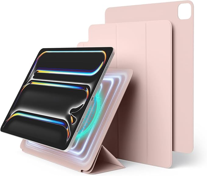 elago Magnetic Folio Case for iPad Pro 13 inch Cover (M5 M4) - Back Plate can be Attached to Metal Materials Wake/Sleep functionality Compatible with Apple Pencil 2 [Sand Pink]