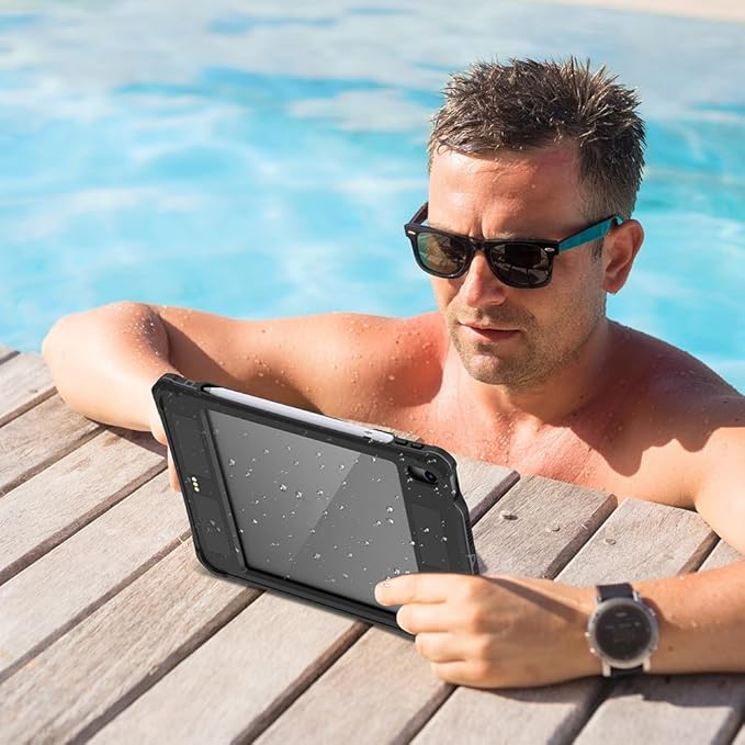 IP68 Waterproof Case Compatible with iPad Air 11-in. M3/M2 4th/5th Gen A3226/7 A2902/3 w/ [Pencil Holder] Kickstand Lanyard Shock-Dust-Proof Full-Sealing Cover Compatible with Magic Keyboard