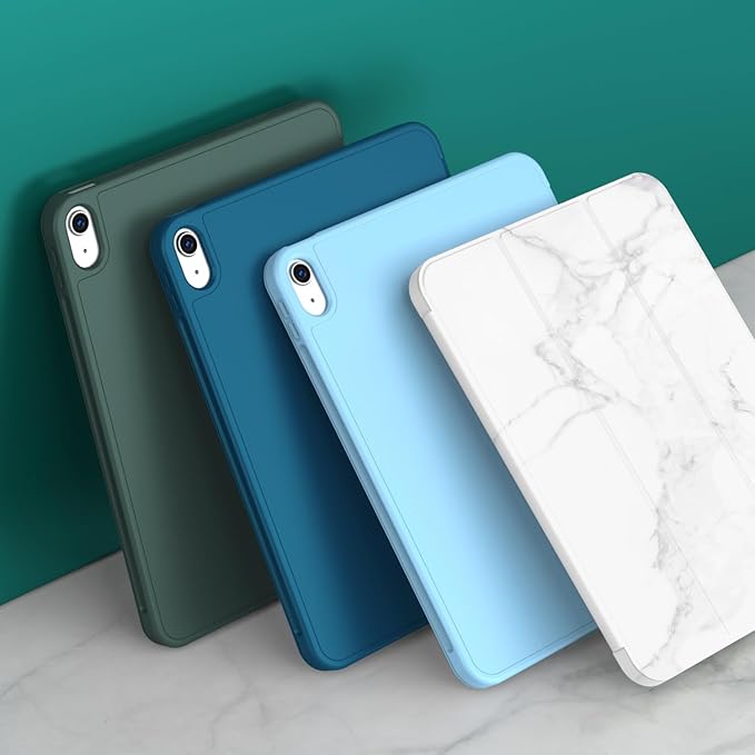 iMieet iPad (A16) Case 11th Gen/iPad 10th Generation Case [11-Inch 2025/10.9 Inch 2022] with Pencil Holder Trifold Stand Smart Cover with Soft TPU BackAuto Wake/Sleep(New Marble White)