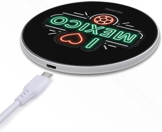 I Love Mexico Soccer Neon Sign Fast Portable Charger 10W Funny Graphic Phone Charging Pad with USB Cable