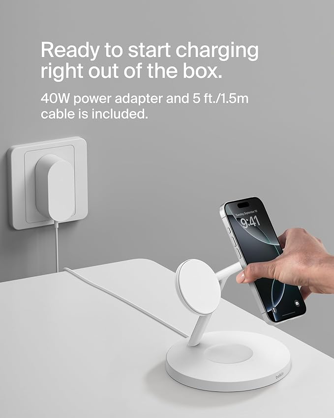 Belkin MagSafe-Compatible Charger 3-in-1 Wireless Charging Station Qi2-Certified 15W Wireless Charge for Apple iPhone 17 Series Apple Watch AirPods w/Non-Slip Base 40W Included - Black