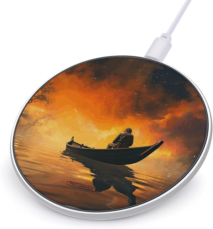 Man and Boat Wireless Charger Fast Wireless Charging Pad with USB Cable 10W Anti-Slip Magnetic Wireless Charger Portable Slim Charger Puck Travel Charging Station