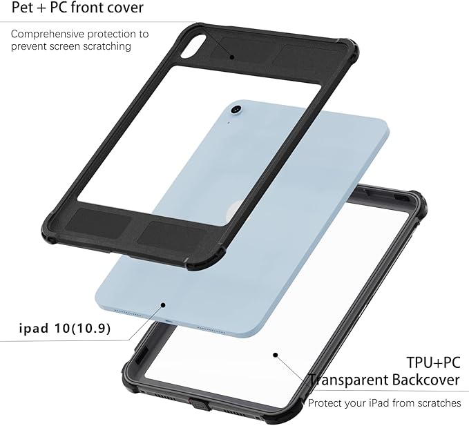 Compatible with iPad (A16)/10th Generation IP68 Waterproof Case A3354 A3355 A2757 A2696 w/Pencil Holder Kickstand Lanyard Shock-Proof Full-Sealing Cover Compatible with Magic Keyboard