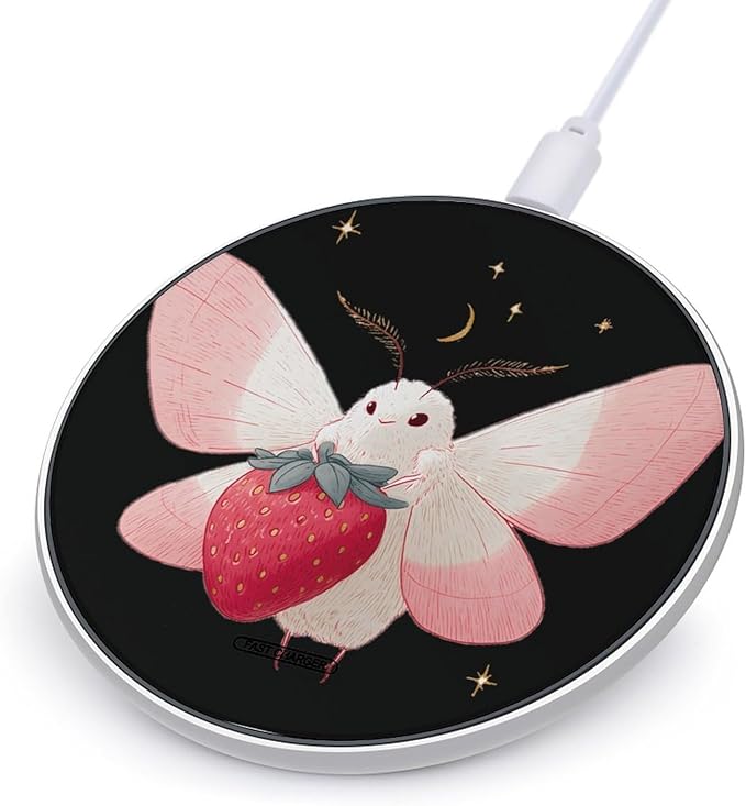 Cute Moth with A Strawberry Phone Charger Magnetic Charging Pad Anti-Slip with USB Cable