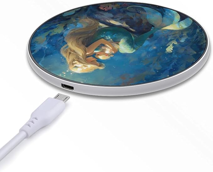 Mermaid Mother Fast Portable Charger 10W Funny Graphic Phone Charging Pad with USB Cable