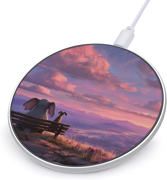 Elephant Dog Sunset Fast Portable Charger 10W Funny Graphic Phone Charging Pad with USB Cable