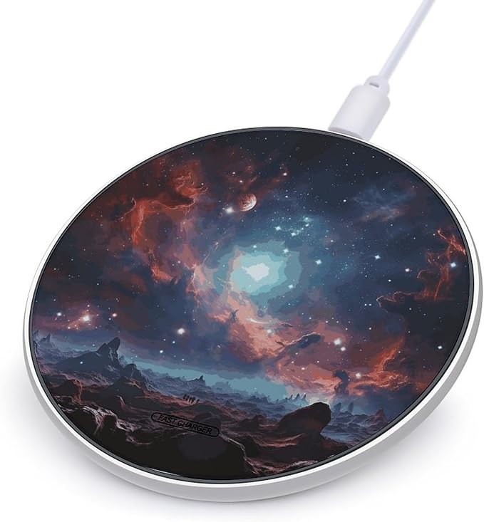 Space with Cluster Wireless Charger Fast Wireless Charging Pad with USB Cable 10W Anti-Slip Magnetic Wireless Charger Portable Slim Charger Puck Travel Charging Station