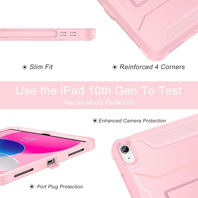 Soke Case for iPad 10th Generation 10.9-inch 2022 with Built-in Screen Protector and Kickstand Rugged Full Body Protective Cover for New Apple iPad 10.9 Inch - Light Pink