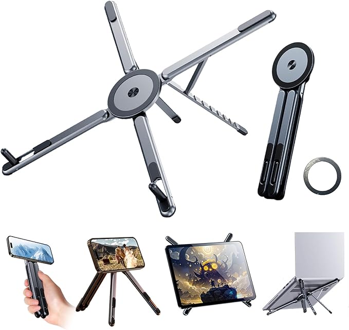 Multi-Purpose Portable Magnetic Stand Suitable for Smartphones PadLaptop AluminumAlloy MaterialSuitable fortraveling Official Working and Leisure and Home Entertainment (E05-gray)