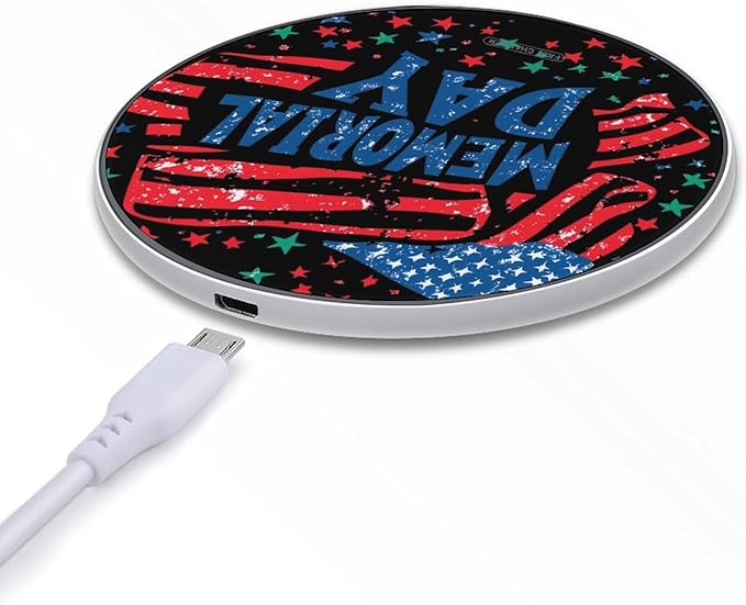 Memorial Day with U.S.A Flag Phone Charger Magnetic Charging Pad Anti-Slip with USB Cable
