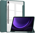 for Samsung Galaxy Tab S10 Lite/ S10 FE/ S9 FE 10.9 Inch Tri-Fold Smart Tablet Case with Pen Holder Shockproof Protective Cover W Transparent Back Shell Auto Wake/SleepGreen