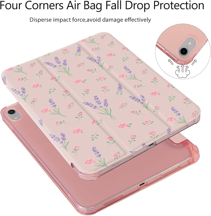 Cute Lavender Pink Rose for iPad Pro Case 13 Inch (M5 2025/ M4 20248th/7th Gen)[Pencil Holder+Auto Sleep/Wake]Slim Stand Soft Leather TPU Back Smart CoverPink