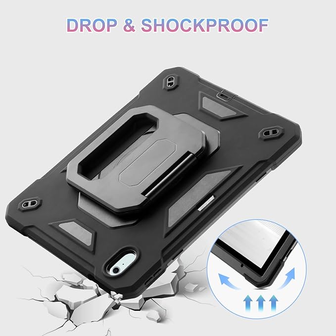 MARKILL for iPad Air 11 Case (M3) 2025/ iPad Air 11 Case 2024 (M2) with Pen Slot/360 Rotating Grip Magic StandKeychain/Shoulder StrapFull-Body Rugged Cover for iPad Air 6th Generation (Black)