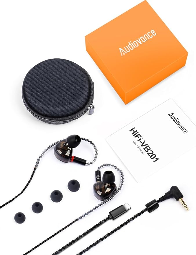 Vibes 201C Wired Earbuds in-Ear Headphones USB C to 3.5mm Adapter &amp Braided Cord Noise Isolating Bass Driven Earphones Carry Case Ear Buds Tips 3.5mm Jack (Clear Brown No Mic)