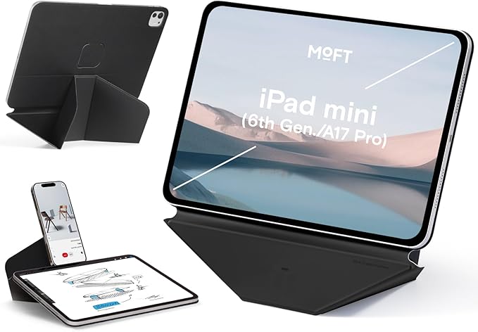 MOFT Dynamic Folio Tablet Stand for Desk Compatible with iPad mini A17 Pro 2024 &amp iPad mini 6th A15 2021 Slim Magnetic Tablet Holder Case with 20+ Viewing Angles Jet Black
