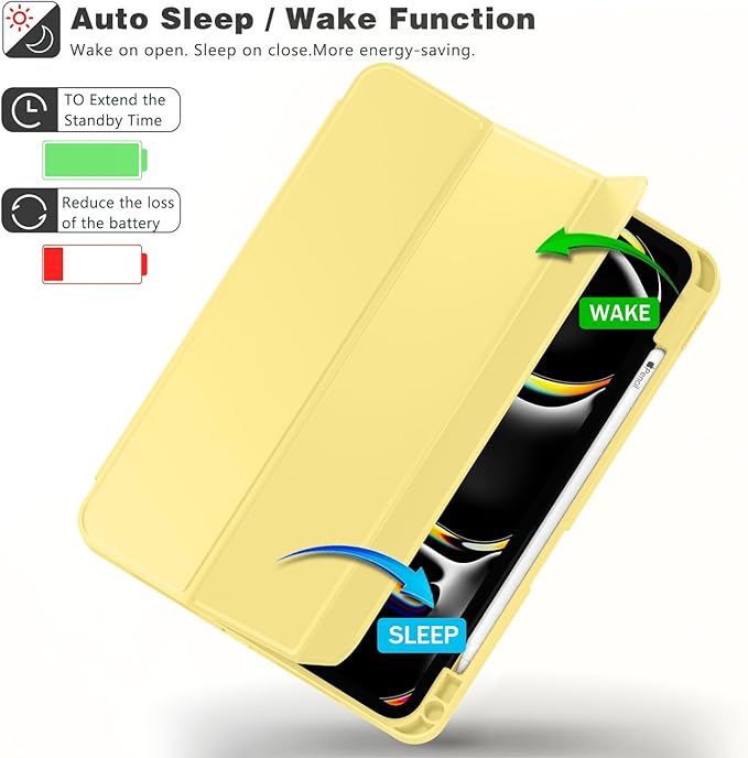 ZryXal New iPad Pro 13 Inch Case (M5) 2025 / (M4) 2024 with Pencil Holder Smart iPad Case [Support Pencil Pro and Pencil (USB-C)] Support Touch ID and Auto Wake/Sleep (New Yellow)