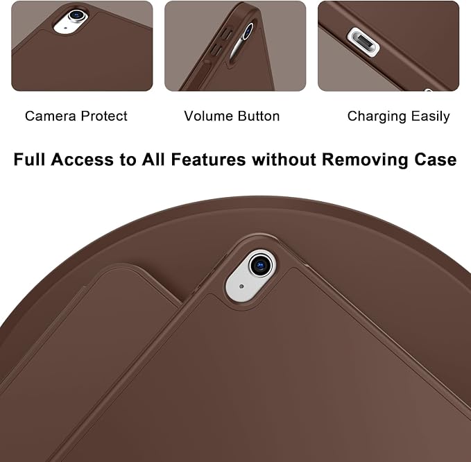 Case for iPad (A16) 11 Inch 2025/iPad 10th Generation 10.9 Inch 2022 Slim Trifold Stand Protective Cover with Pencil Holder and Soft TPU BackSupport Auto Sleep/Wake (Chocolate)