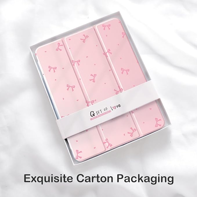 Cute Kawaii Pink Bow for iPad Air 11 Inch Case 7th/6th Generation (M3/M2) 2025/2024 with Pencil Holder Auto Sleep/Wake Pink Leather Clear Acrylic Back Cover