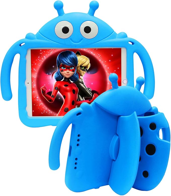 Ladybug Case for New iPad 10.2 2021/2020/2019 - iPad 9th/8th/7th Generation Case for Kids Cute Cartoon Shockproof Handle Stand Cover - Blue