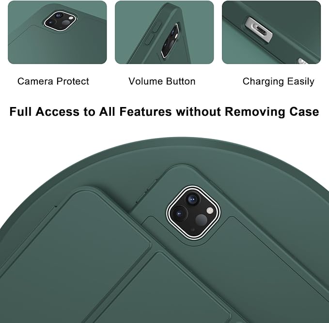 ZryXal New iPad Pro 13 Inch Case (M5) 2025 / (M4) 2024 with Pencil Holder Smart iPad Case [Support Pencil Pro and Pencil (USB-C)] Support Touch ID and Auto Wake/Sleep (Midnight Green)