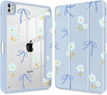 Mektron Case for M5/ M4 iPad Pro 11 inch 2025/2024 with Pencil Holder Compatible Models: A3357/A3358/A3359/A2836/A2837/A3006 Shockproof Cover Clear Shell Blue Bows &amp Flowers