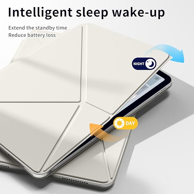 for iPad A16 Case iPad 11th/10th Generation Case (2025/2022) Removable Magnetic Cover Ultra Slim Shockproof Adjustable Portrait/Landscape Stand with Raised Screen View Auto Sleep/Wake White