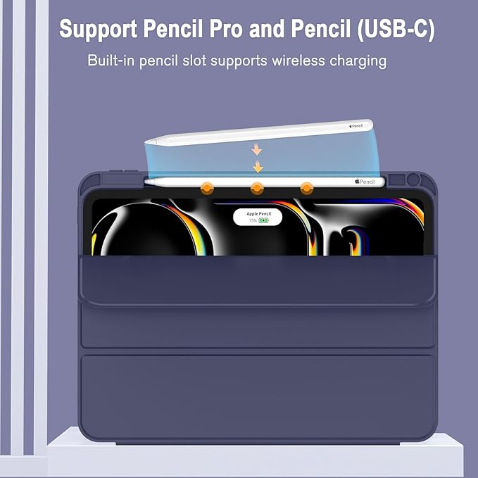 ZryXal New iPad Pro 13 Inch Case (M5) 2025 / (M4) 2024 with Pencil Holder Smart iPad Case [Support Pencil Pro and Pencil (USB-C)] Support Touch ID and Auto Wake/Sleep (New Dark Blue)