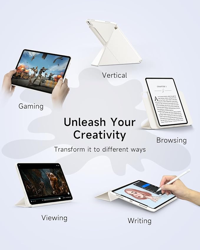 for iPad Pro 13 inch Case M5/M4 (2025/2024) Multi-Angle Y Fold Stand Magnetic Premium PU Leather Full Protective Case with Hidden Pencil Holder (Cream White)