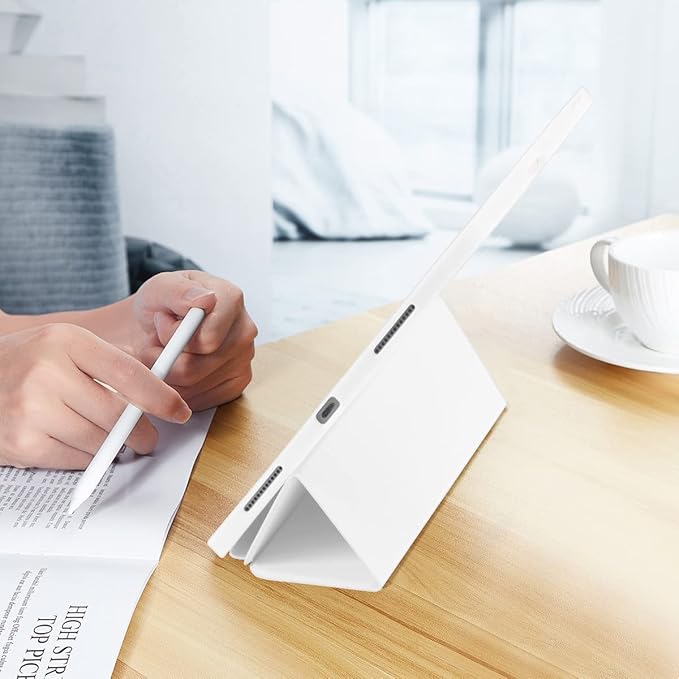 SIWENGDE Cases for iPad Pro 12.9 Case 6th/5th/4th Generation (2022/2021/2020) with Pencil Holder [Apple Pencil Wireless Charging] Soft TPU Smart Tri-fold Stand Protective Cover(White)
