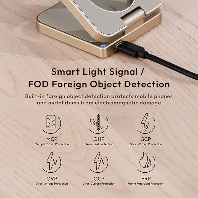 ADAM elements Mag 3 Pro Qi2 3-in-1 Foldable Travel Charging Station 15W Fast Wireless Charger for iPhone 17 16 15 14 13 12 Apple Watch &amp AirPods Compact Magnetic Dock for Desk &amp Travel (Tit